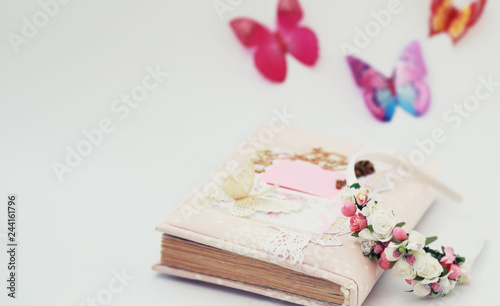 A diary for entries on a white table