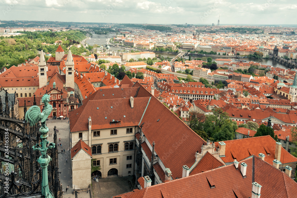 View on red  tile roofs of old town in Prague