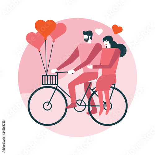 Happy couple is riding a bicycle together. Happy valentine's day. flat icons design. vector illustration