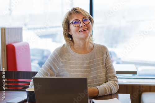 woman in cafe, office