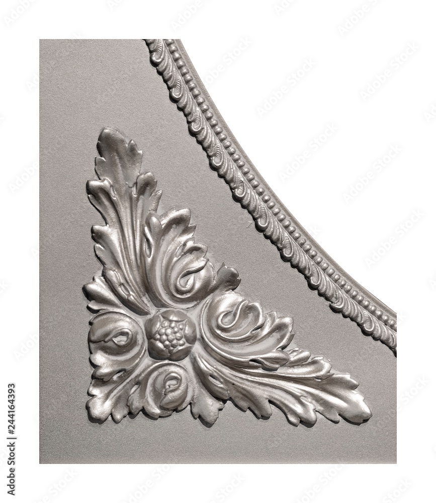 Obraz premium Silver decorative element with floral pattern isolated on white background