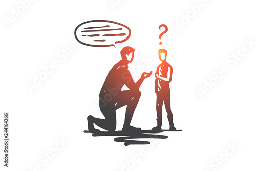 Learning, disability, boy, health, education concept. Hand drawn isolated vector.