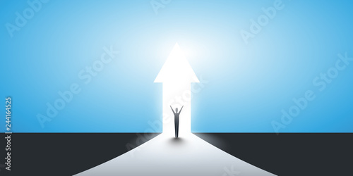 New Possibilities, Hope, Dreams - Business, Solutions Finding Concept - Man Standing in Front of a Door, Light at the End of the Road 