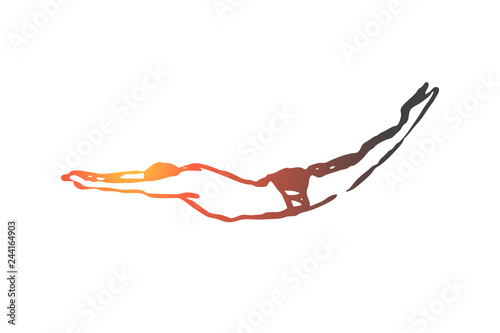 Man, jump, water, pool, dive concept. Hand drawn isolated vector.