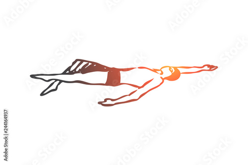 Backstroke, swim, sport, pool, competition concept. Hand drawn isolated vector.