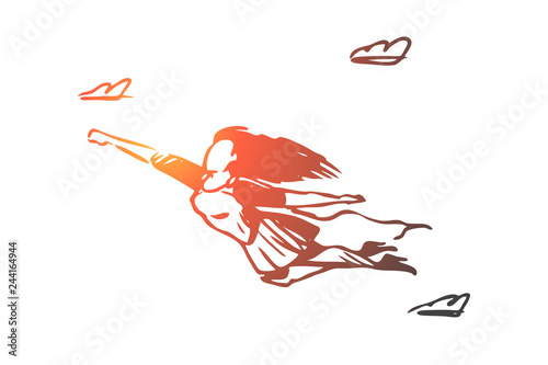 Woman, businesswoman, working, success, leadership concept. Hand drawn isolated vector.