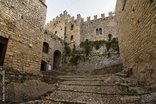 Stairway to the entrance of Caccamo medieval castle, Sicily, Palermo province, Italy photo