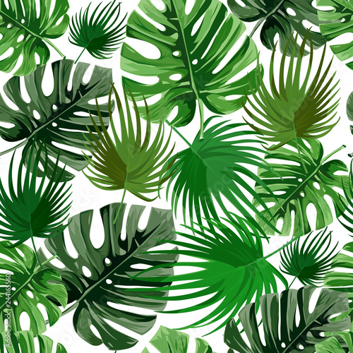 Fototapeta Naklejka Na Ścianę i Meble -  Tropical palm leaves, jungle leaves seamless vector floral pattern.