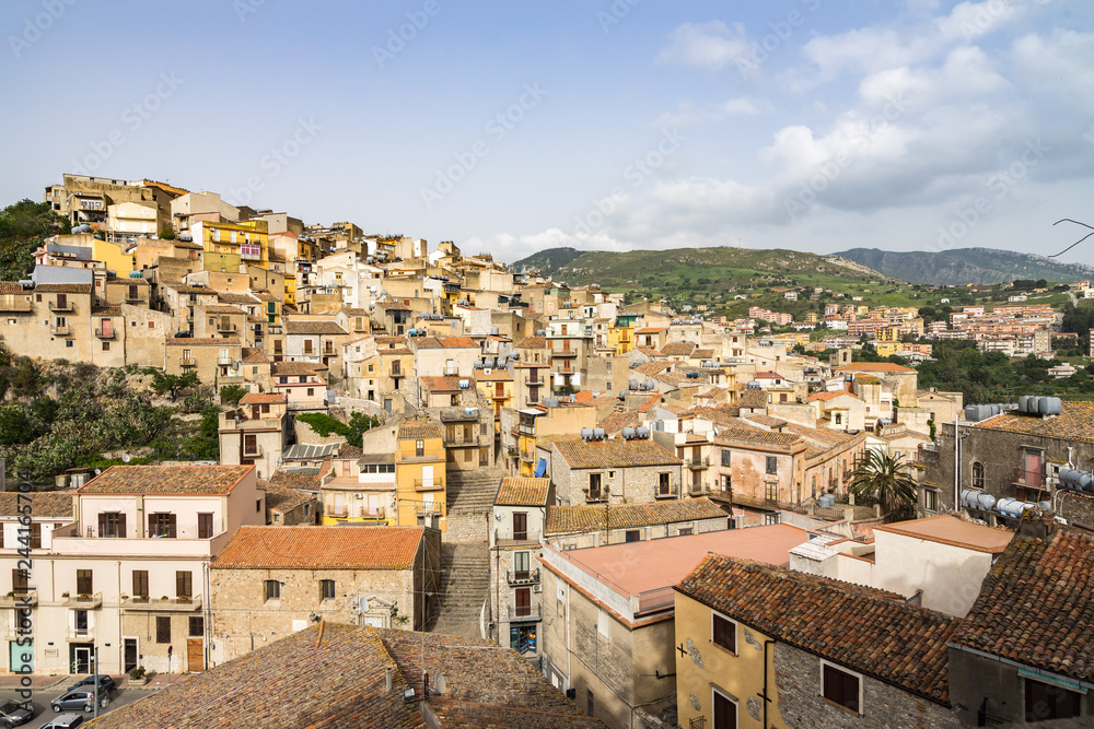 Aerial view of Caccamo, a typical Sicilian town near Palermo, Sicily, Italy