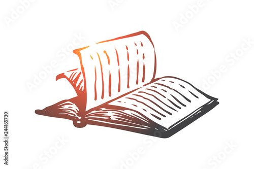 Book, open, paper, literature, knowledge concept. Hand drawn isolated vector.
