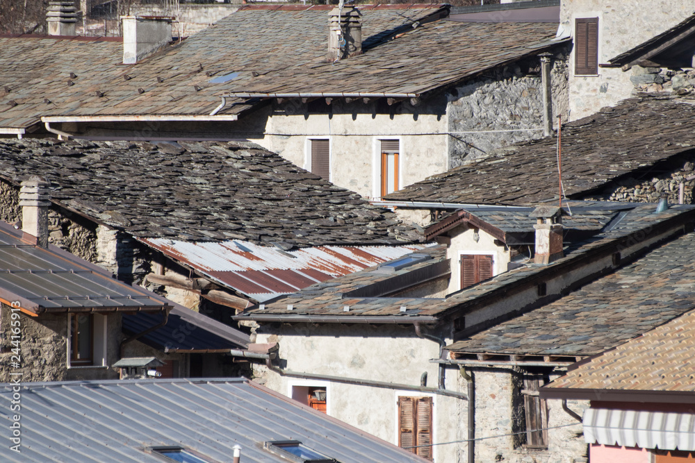Many different roofs of houses full of details Many different roofs of houses full of details