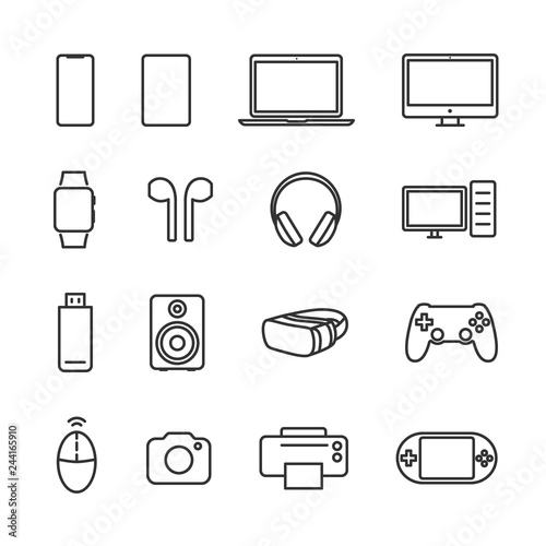 Vector illustration set device line icons.
