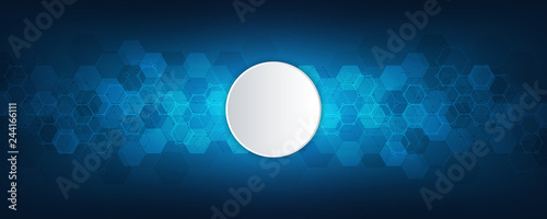 Geometric abstract background with hexagons elements. Medical background texture for modern design. Vector illustration of molecular structures and hexagons pattern. Science and Technology concept.