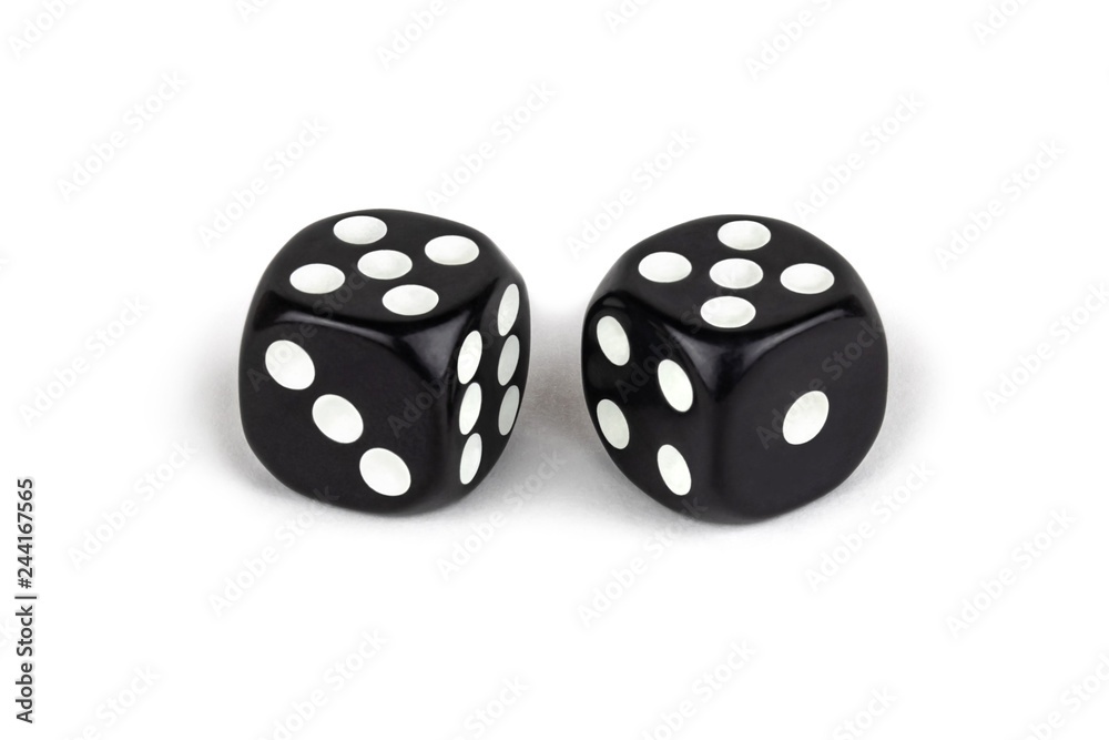 Two black dice isolated on a white background. Five and five. Two black dice isolated on a white background. Five and five.