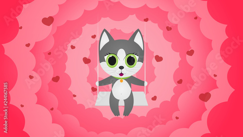 Fototapeta Naklejka Na Ścianę i Meble -  character design cat love and little heart for valentine day.
