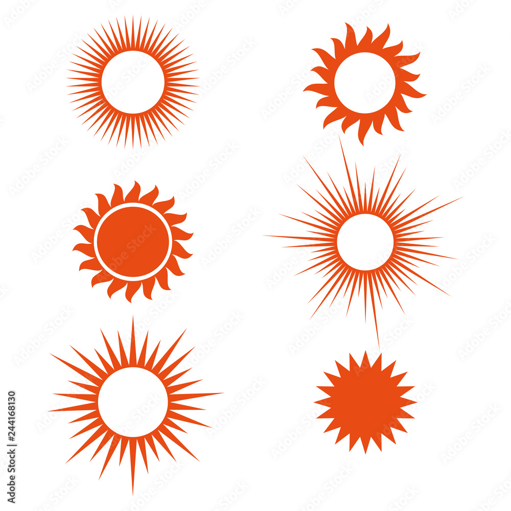 Vector set of sun silhouette. Six icon silhouette on white background