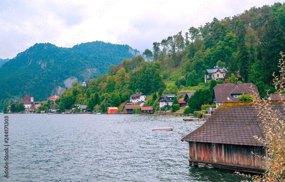 Naklejka premium Alpbach lake in the austrian alps on a sunny day.