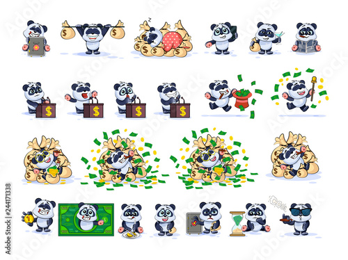 Set kit collection panda bear sticker emoticon