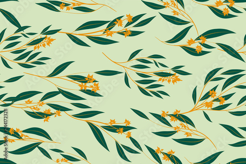 Bright Floral Seamless Pattern. Vector Eucalyptus Leaves and Beautiful Blossom Elements. Colorful Botanical Summer Background. Floral Seamless Pattern for Wedding Design  Print  Textile  Fabric  Paper