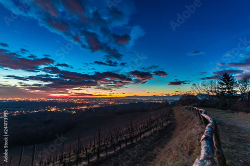 Colorful sunset in the italian vineyards