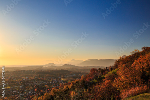 colorful autumn sunset in the italian countryside