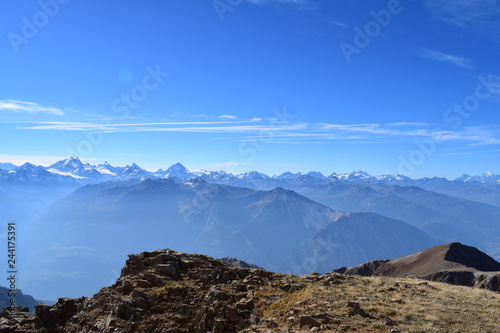 View on the Torrenthorn on a sunny autumn day, seeing the swiss alps, Switzerland / Europe