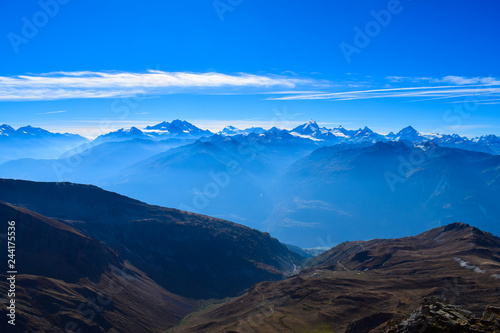 View on the Torrenthorn on a sunny autumn day  seeing the swiss alps  Switzerland   Europe