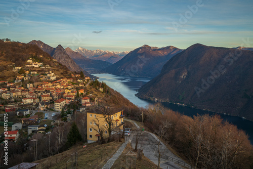 Evening view of village Bre, Switzerland