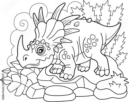 cartoon cute prehistoric dinosaur Styracosaurus, coloring book, funny illustration