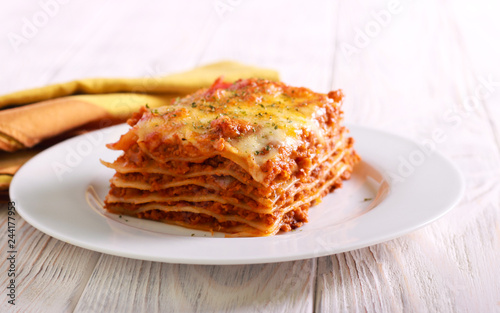 Slice of lasagna  on plate