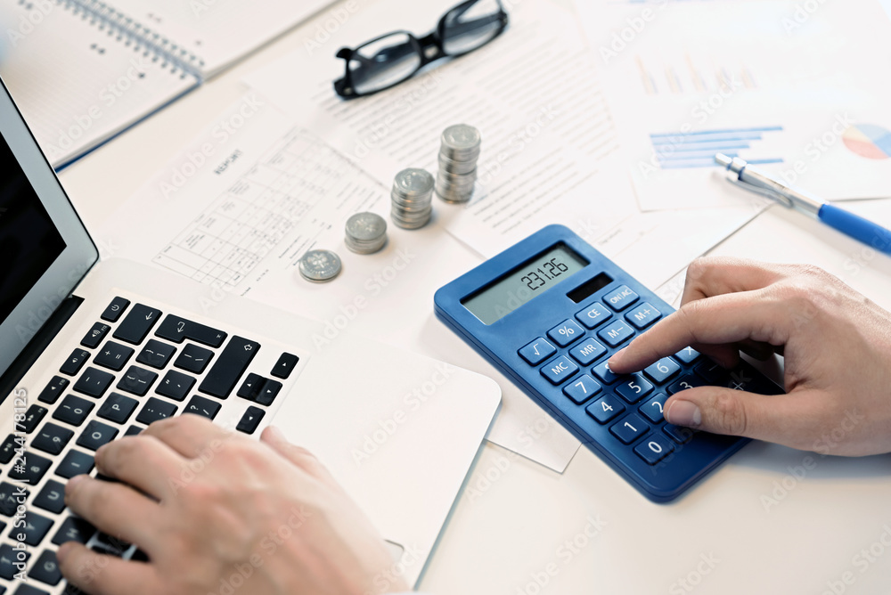 Budget planning concept. Savings calculations Budget planning concept. Savings calculations