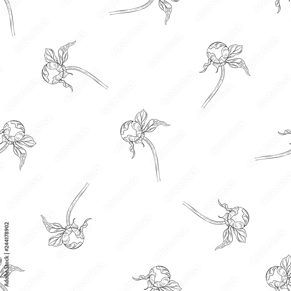 Seamless pattern. Plant in blossom, branch with flower ink sketch. Template for a business card, banner, poster, notebook, invitation, color book Seamless pattern. Plant in blossom, branch with flower ink sketch. Template for a business card, banner, poster, notebook, invitation, color book