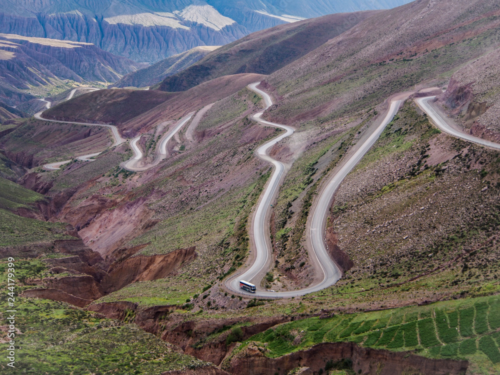 Road 52 in Northern Argentina winding through the mountains