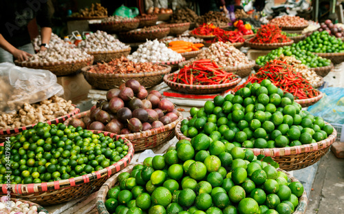 Fruits and spices at a market in Vietnam