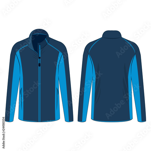 Navy light blue sport winter zipped fleece jacket isolated vector on the white background