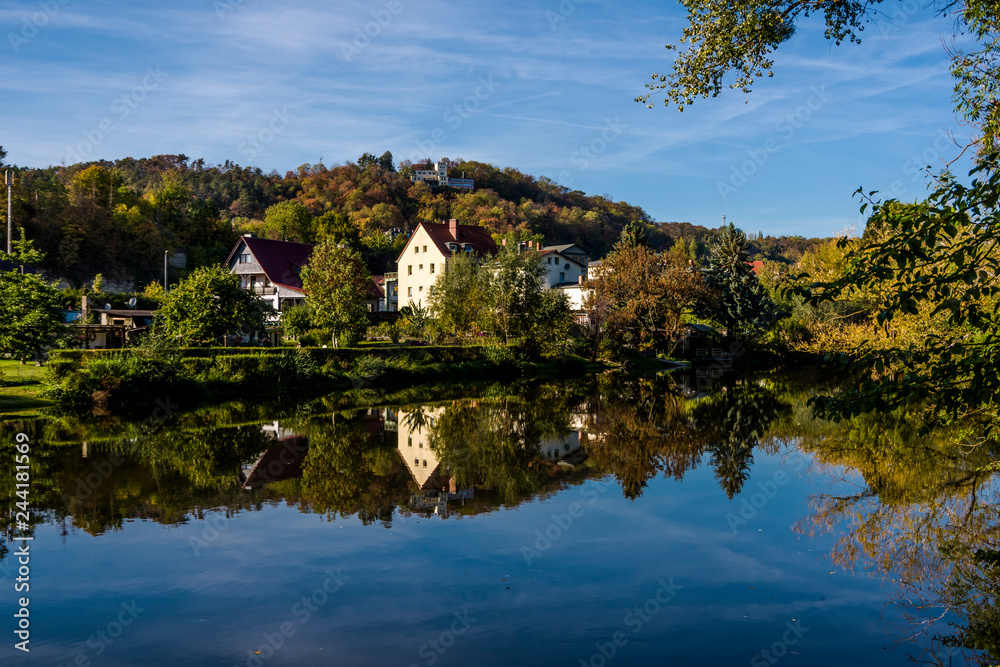 Panoramic view of the village of Saalek in the valley of the river Saale. Tourist place Sachsen-Anhalt, Germany. Panoramic view of the village of Saalek in the valley of the river Saale. Tourist place Sachsen-Anhalt, Germany.