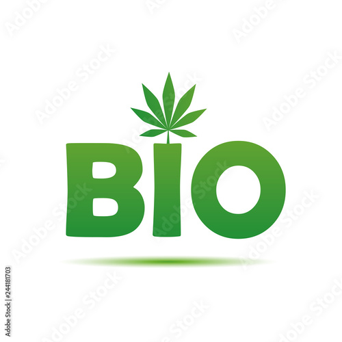 bio green typography with cannabis leaf vector illustration EPS10