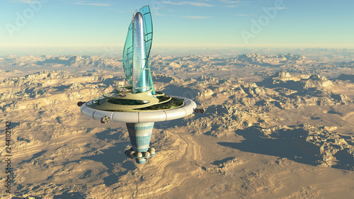 The image of a flying city  3D illustration