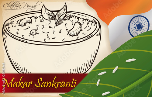 Delicious Chakkara Pongal Draw to Celebrate Makar Sankranti Festival, Vector Illustration
