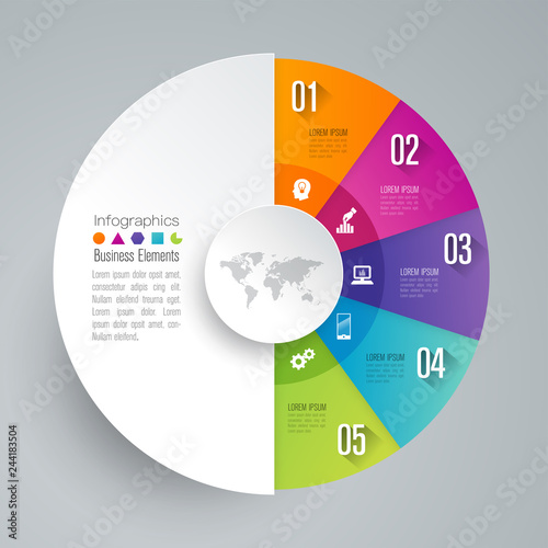 Infographics design vector and business icons with 5 options.
