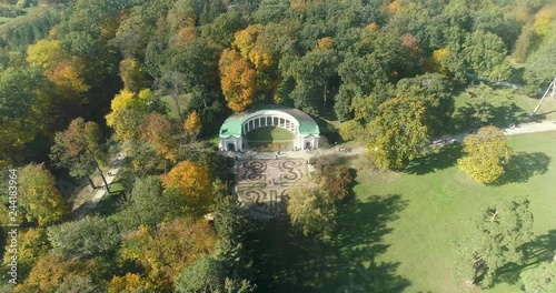 Beautiful autumn park from the height of bird flight photo