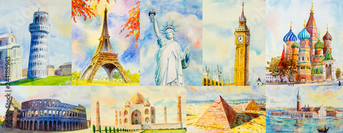 Travel around the world and sights. Famous landmarks