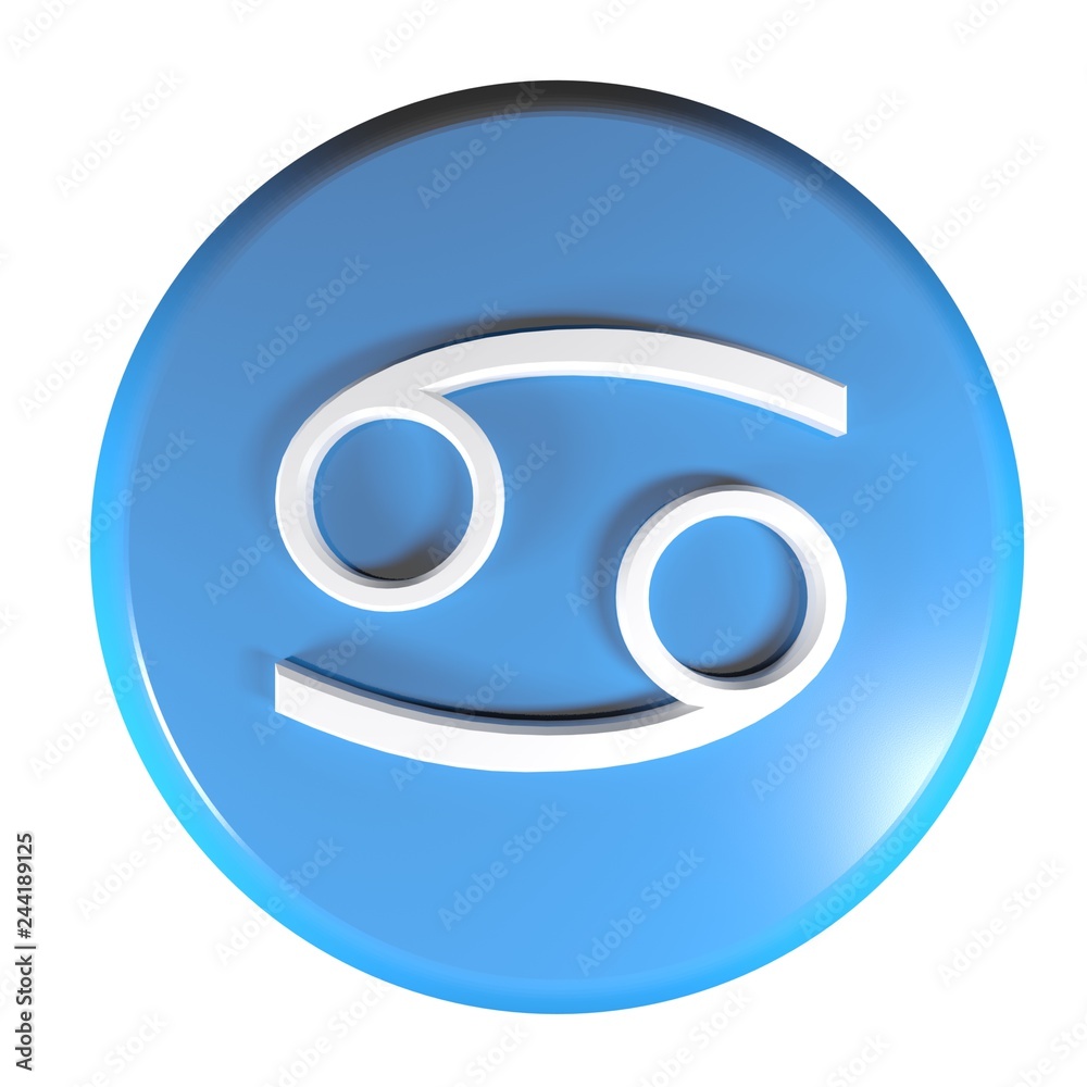 ZODIAC CANCER ICON blue circle push button  - 3D rendering illustration