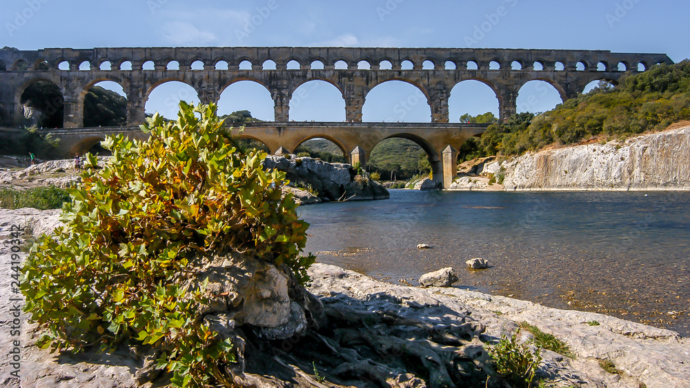 Pont Du Gard France Mighty Aqueduct Bridge Rising Over 3 Well Preserved Arched Tiers Built By