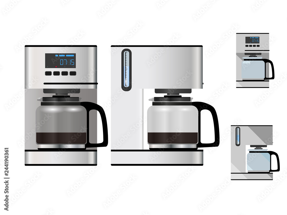 Coffee maker front and side view isolated on white background - vector  illustration Stock Vector | Adobe Stock