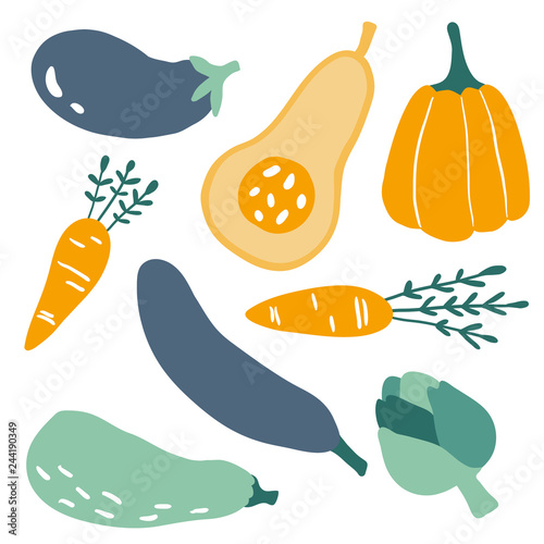 Set with hand drawn doodle vegetables