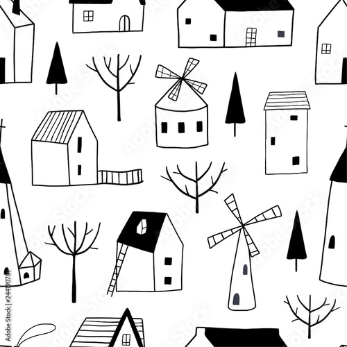 Decorative town seamless pattern