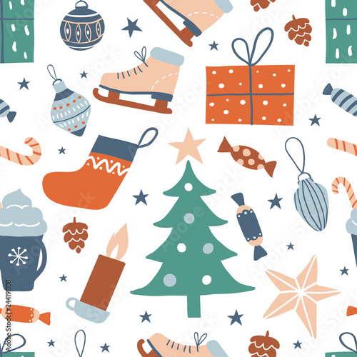 Seamless pattern with cute hand drawn objects