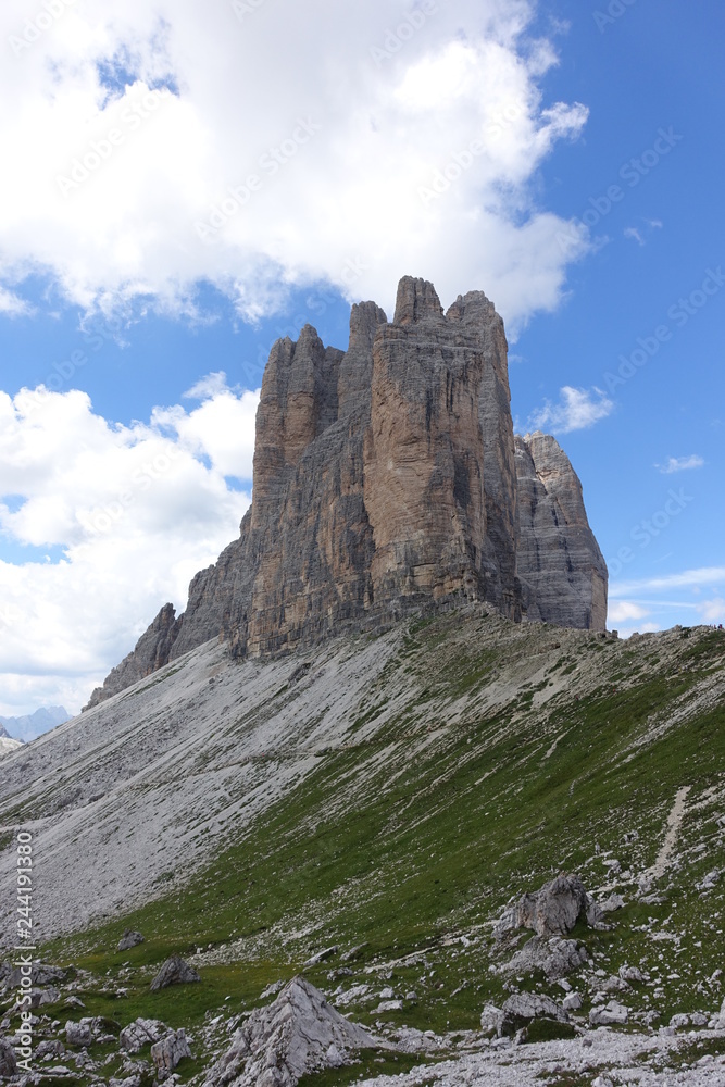 Stand alone rock in the Tre Cime mountains