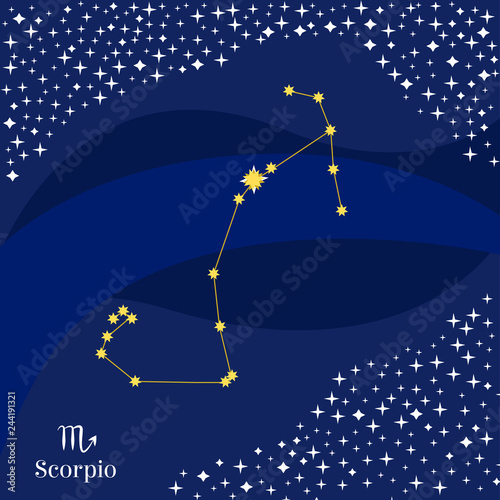 Scorpio constellation vector. Stars on deep blue sky with Scorpio zodiac sign